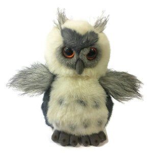Aurora Horned Owl Plush White Gray 9" Stuffed Animal Toy Realistic Orange Eyes